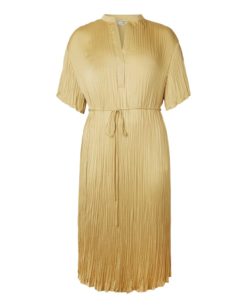 Front of a size 1X Band Collar Dress in BROWN by Vince. | dia_product_style_image_id:250569